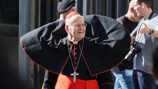 Cardinal Peter Erdo looks on at the Vatican following Pope Francis' death