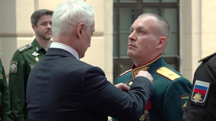 Russian Defence Minister Belousov awards General Grunis the Gold Star medal in Moscow