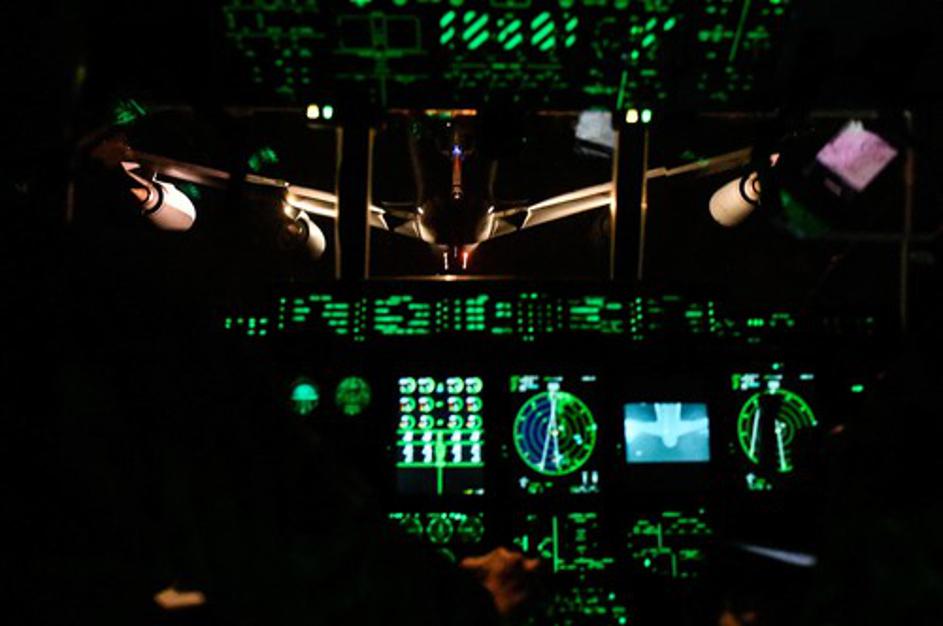 Pilots from the 9th Special Operations Squadron command an MC-130J Commando II while it is refueled by a KC-135 Stratotanker during Emerald Warrior/Trident at Naval Air Station North Island, Calif., January 23, 2019. Emerald Warrior/Trident is the largest