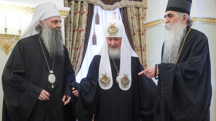 Russia: President Putin meets with Russian Patriarch Kirill and Serbian Patriarch Porfirije