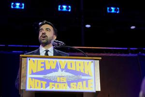 Alexandria Ocasio-Cortez speaks at the "New York Is Not For Sale" rally in NYC