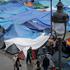 Demonstrators camp in Puerta del Sol square in Madrid