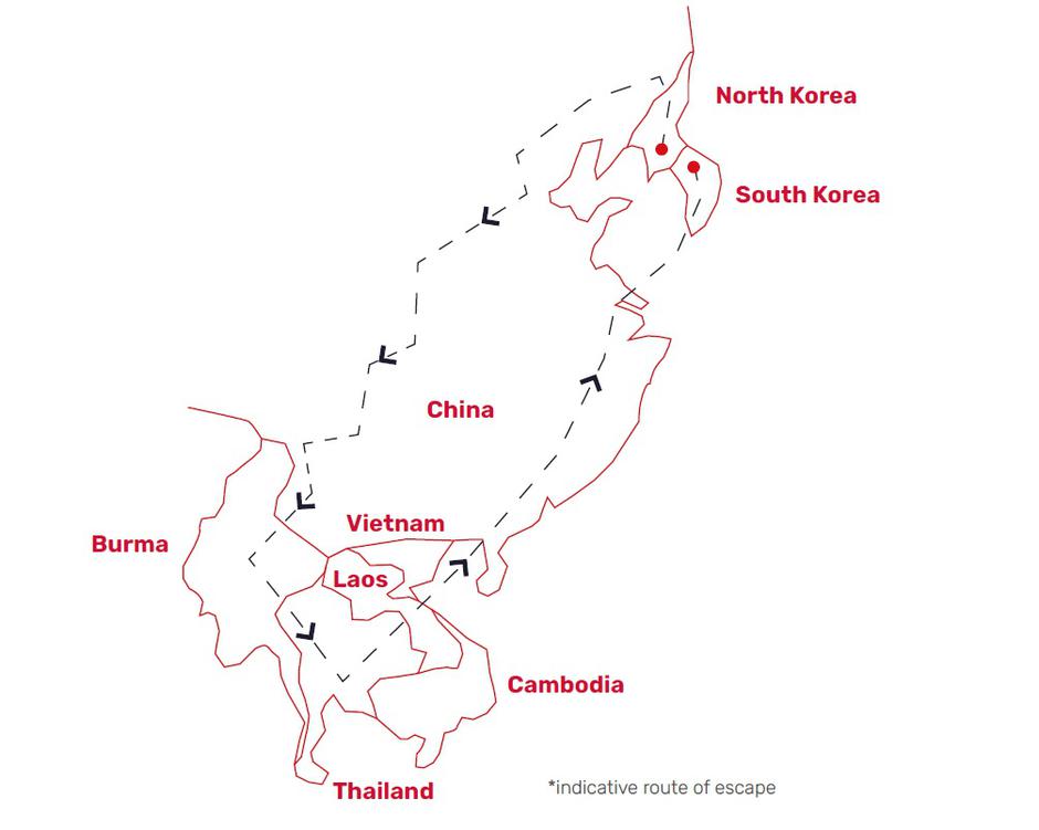 Rute izbjeglica iz Sjeverne u Južnu Koreju | Author: KFI
