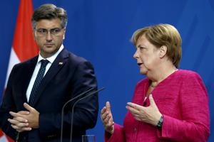 Angela Merkel i Andrej Plenković na konferenciji u Berlinu