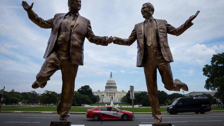 Statues of Trump and Epstein appear in front of U.S. Capitol, Washington, United States - 23 Sep 2025
