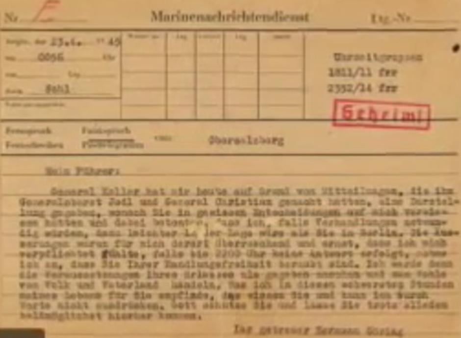 Göringov telegram | Author: Youtube