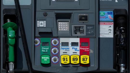 FILE PHOTO: Price of gasoline shown on pumps in California
