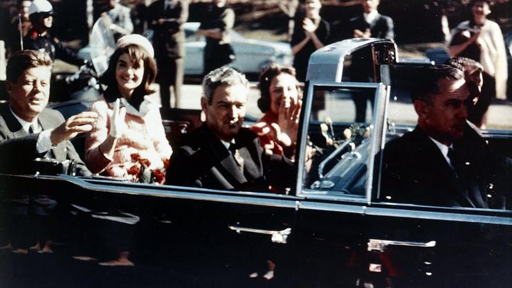 Jackie and John F Kennedy in the limousine, ride through Dallas. 1963