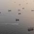 A drone view shows vessels in the Strait of Hormuz, as seen from Musandam