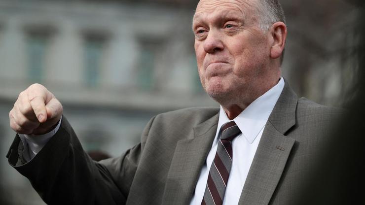 Tom Homan speaks to the media in Washington