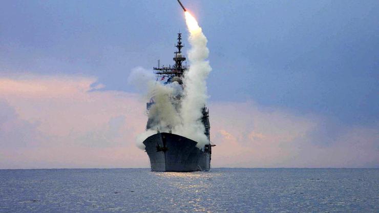 FILE PHOTO: A Tomahawk Land Attack Missile (TLAM) is launched from the guided missile cruiser USS Cape St. Georg..
