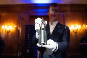 Darth Vader's hero duelling lightsaber (estimate £746,270 - £2,238,800) on display at The Dorcester in London ahead of an auction in Los Angeles in September 2025. Picture date: Wednesday August 6, 2025.