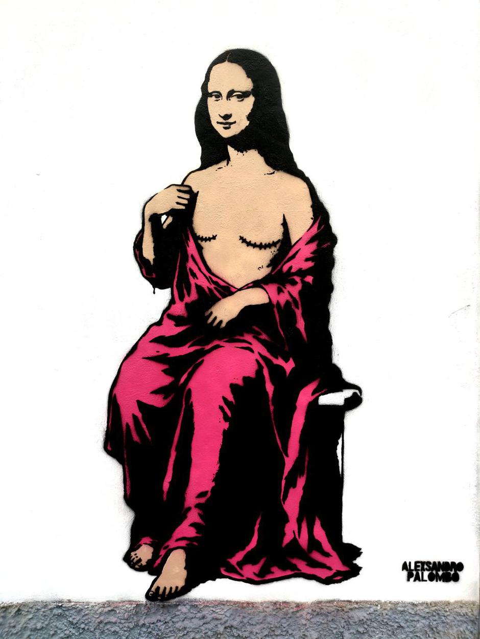 Mona Lisa With Mastectomy, The Mural By AleXsandro Palombo In Front Of The National Cancer Institute | Author: Alexsandro Palombo / Agf