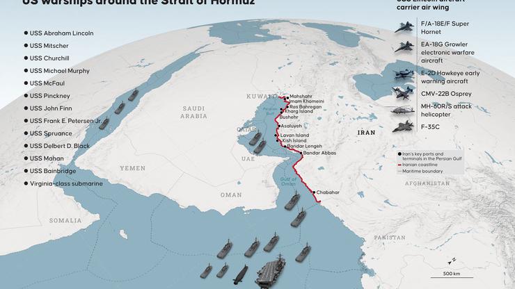 US warships around the Strait of Hormuz