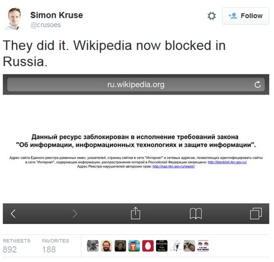 Rusija zabranila wikipediju | Author: Twitter/ Die Welt