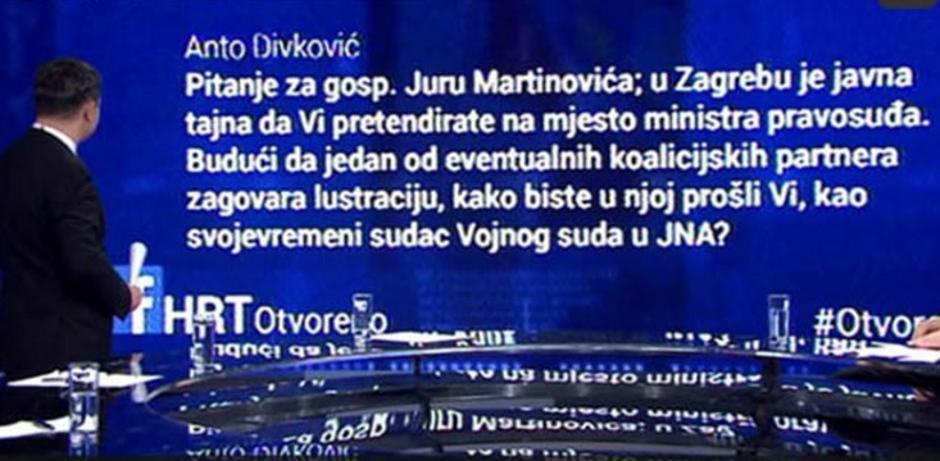 Pitanje za Juru Martinovića u emisiji Otvoreno | Author: Screenshot Youtube