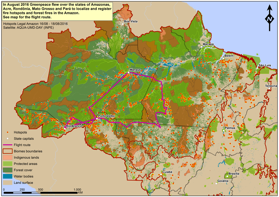 Karta s požarima u Amazoni u kolovozu 2016.