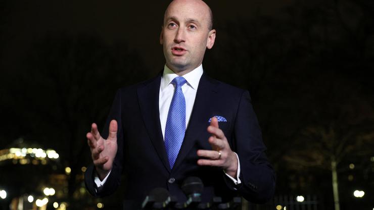 Trump senior aide Stephen Miller speaks about Venezuela at the White House in Washington