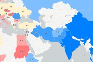 Karta svijeta po prosječnoj veličini penisa po državama