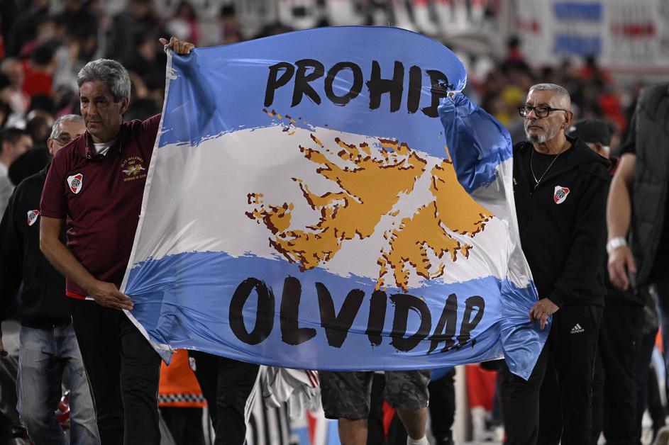 Falklands War veterans marched, during the match between River Plate and Belgrano Cordoba for the 2026 Torneo Apertura.