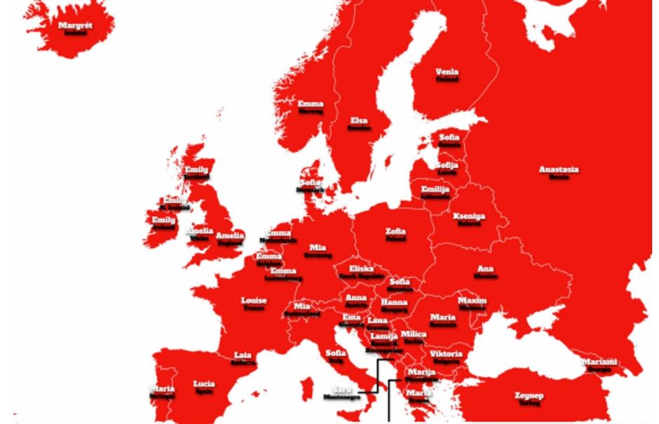 Karta najpopularnijh imena za djecu u Europi | Author: The Independent