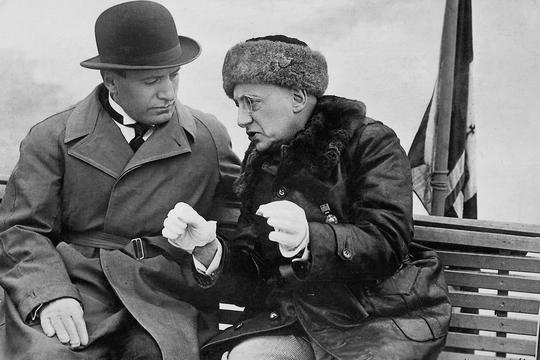 Benito Mussolini and Gabriele d'Annunzio in Gardone, 1935