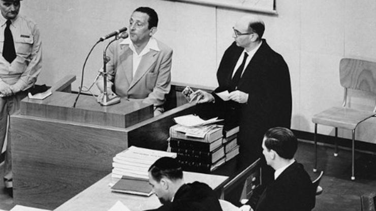 Gideon Hausner questions witness Henryk Ross during Eichmann-Trial USHMM No 65274