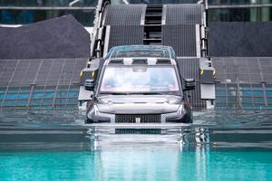 CHENGDU, CHINA - AUGUST 31: BYD YangWang U8 plug-in hybrid SUV demonstrates its emergency floating function during Cheng