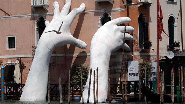Giant hands sculpture in Venice