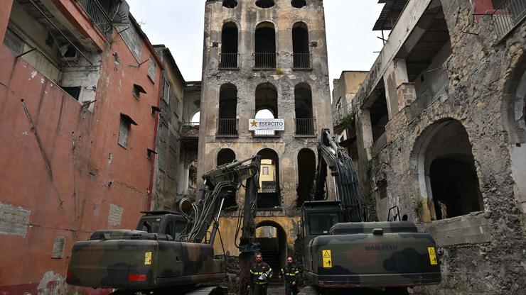 Demolition work on Palazzo Fienga begins, Naples, Italy - 05 May 2026