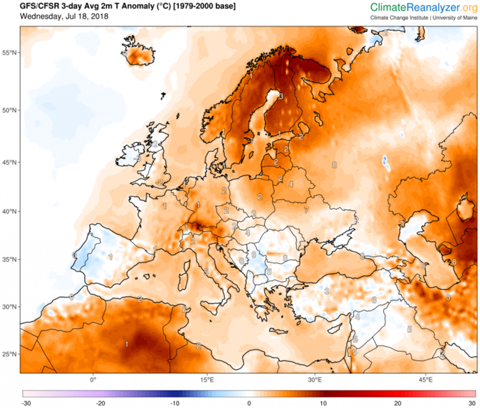 Skandinavski poluotok u srpnju 2018., jezive vrućine | Author: severe-weather.eu