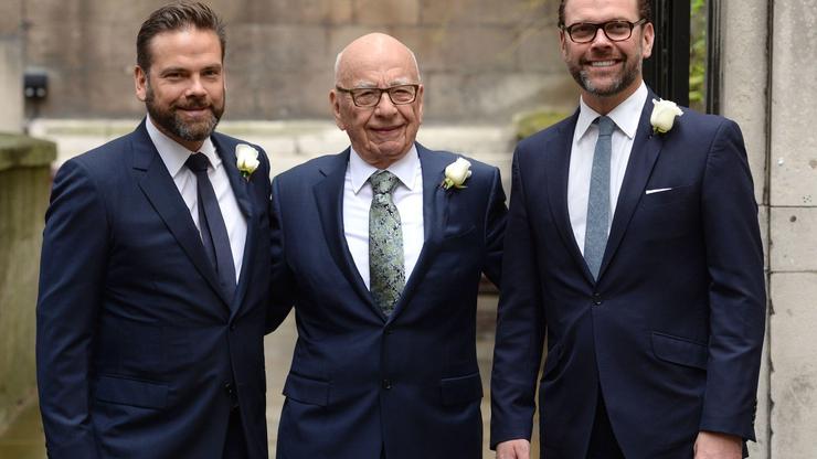 London, UK. March 5th, 2016. File Photo. Rupert Murdoch steps down as Chairman of Fox and NewsCorp. His son Lachlan Murdoch takes over from him. Seen here in 2016 Rupert Murdoch accompanied by his sons James Murdoch, and Lachlan Murdoch (left) attending t