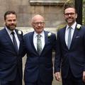 London, UK. March 5th, 2016. File Photo. Rupert Murdoch steps down as Chairman of Fox and NewsCorp. His son Lachlan Murdoch takes over from him. Seen here in 2016 Rupert Murdoch accompanied by his sons James Murdoch, and Lachlan Murdoch (left) attending t