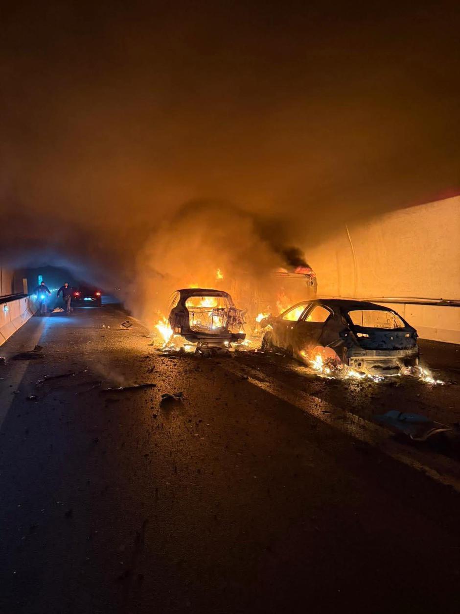 Reggio Calabria (Scilla): Armed force attacked a van on the A2 motorway, resulting in gunfire and cars burned. | Author: IPA/SIPA USA