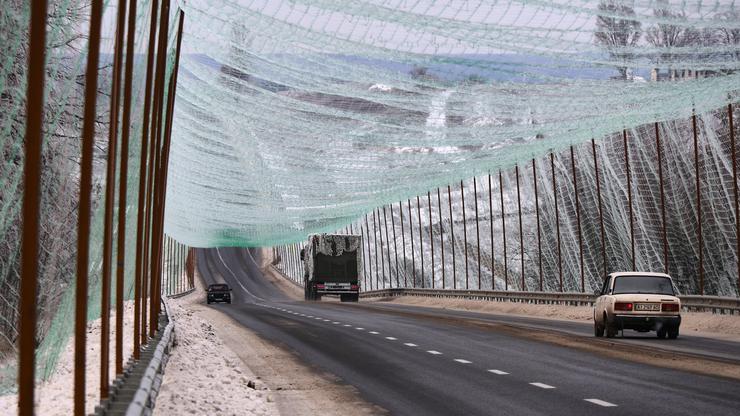 Anti-drone nets installed over roads around Kharkiv