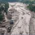 A drone view shows mud covering properties following a flash flood at Trishuli, Nepal