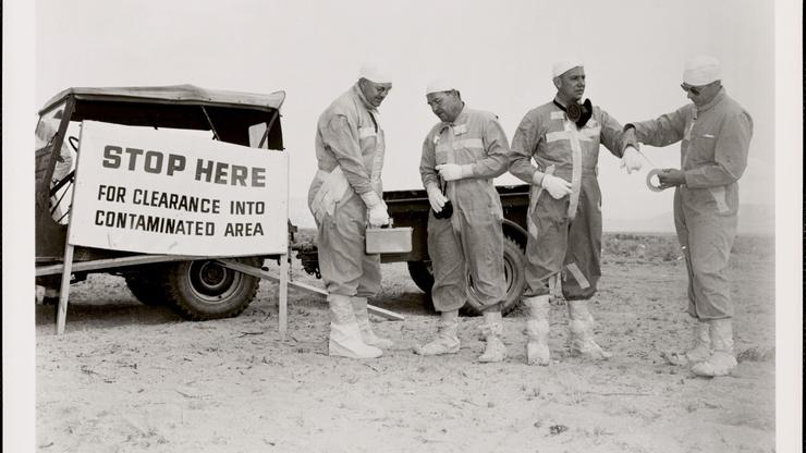 Welfare photos of Operation Cue Atomic Explosion , Protective clothing, Nuclear weapons testing, Civil defense. Records of the Office of Civil Defense and Defense Mobilization