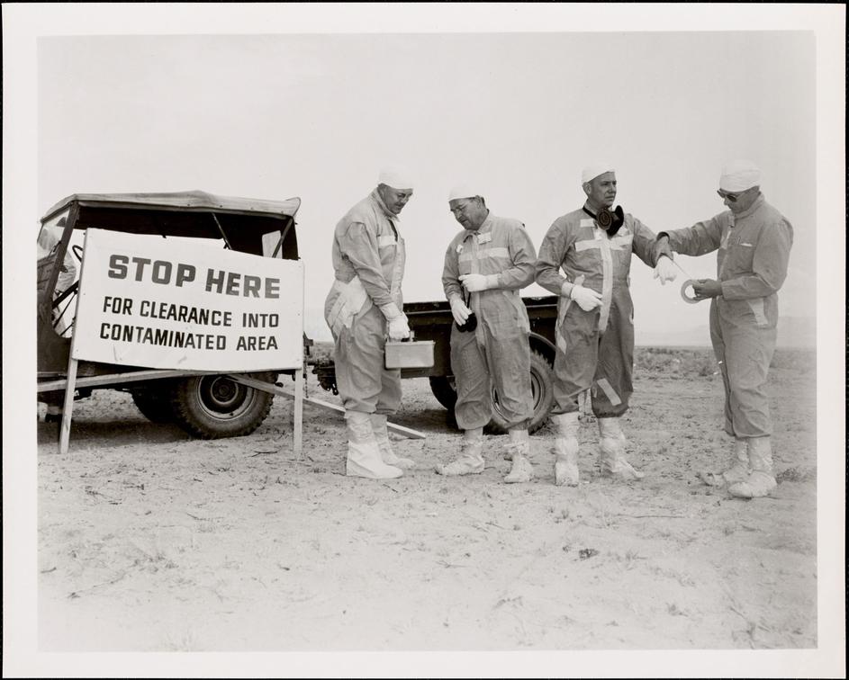 Welfare photos of Operation Cue Atomic Explosion , Protective clothing, Nuclear weapons testing, Civil defense. Records of the Office of Civil Defense and Defense Mobilization