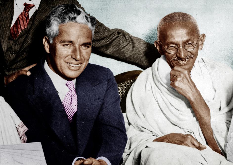 Mahatma Gandhi with Charlie Chaplin, 22 September 1931, old vintage 1900s picture