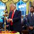 U.S. President Donald Trump participates in a Diwali celebration in the Oval Office of the White House in Washington