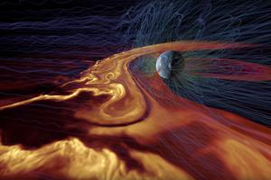 Ilustracija solarne oluje koja dostiže Zemlju