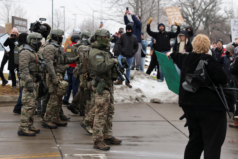 Protest against the fatal shooting of Renee Nicole Good by a U.S. Immigration and Customs Enforcement (ICE) agent, and against increased immigration enforcement across the city, outside the Whipple Building, in Minneapolis | Author: Tyrone Siu