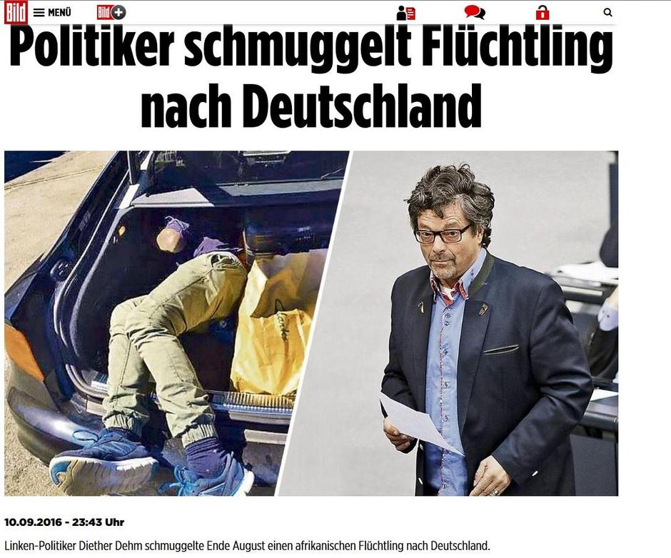 Diether Dehm priznao Bildu am Sonntag da je prošvercao izbjeglicu | Author: Bild am Sonntag, screenshot