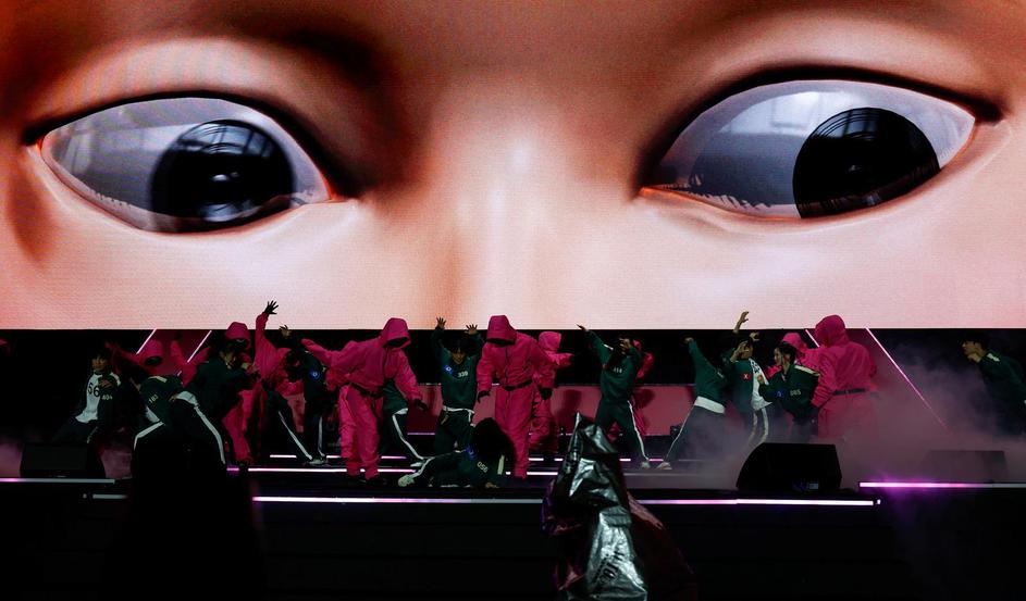 'Squid Game' characters parade through central Seoul