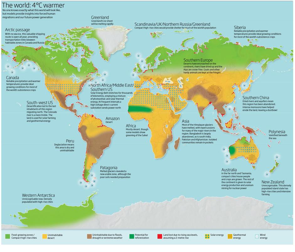 Karta svijeta kad postane četiri stupnja topliji | Author: Big Think