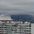 Thick plumes of smoke with flames rise from an oil refinery in Moscow