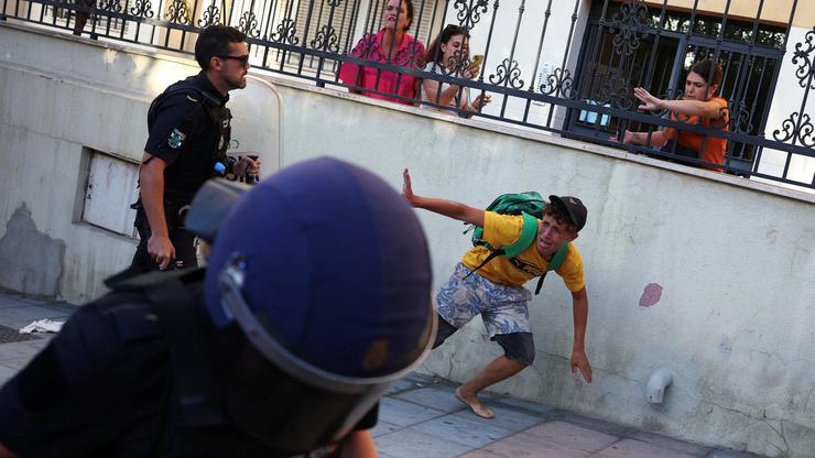 Mass crossings of migrants on foot and by sea from Morocco into Spanish territory, in Ceuta