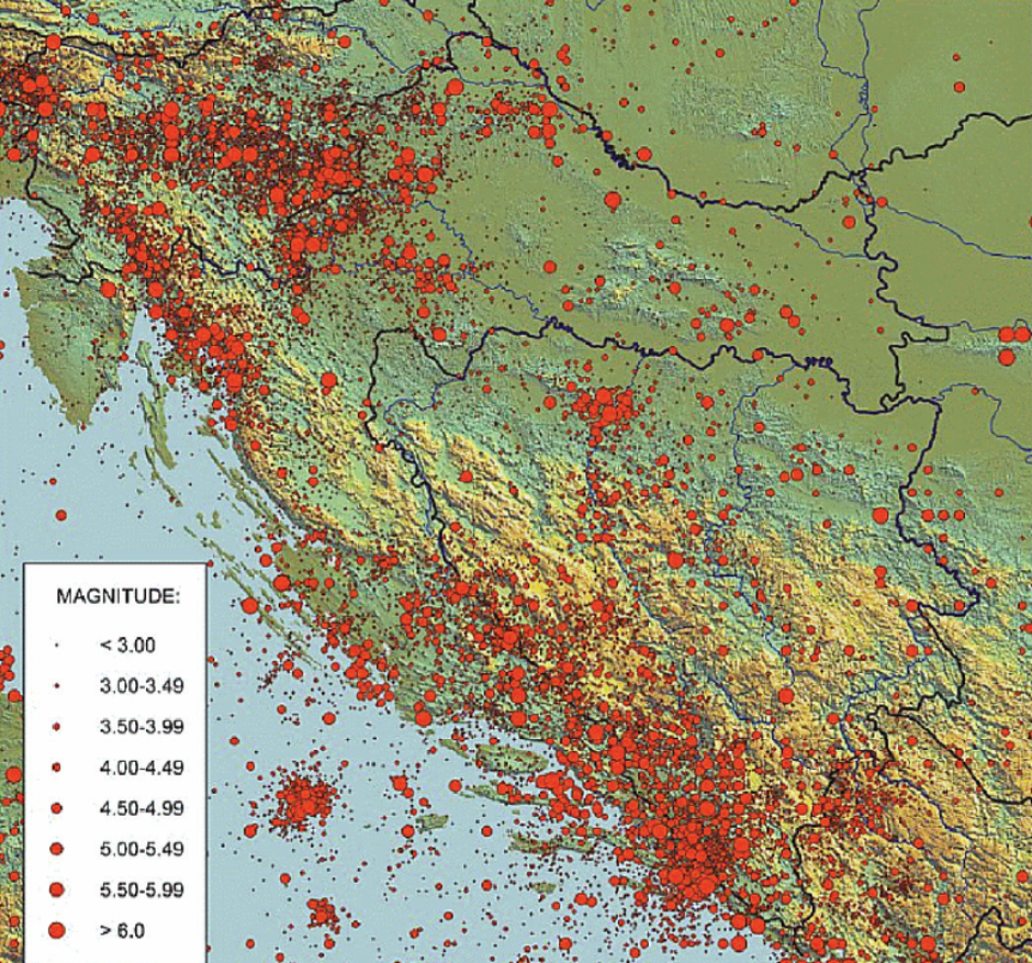 Zone ugroženosti potresima u RH i BiH | Author: Geodetski fakultet u Zagrebu