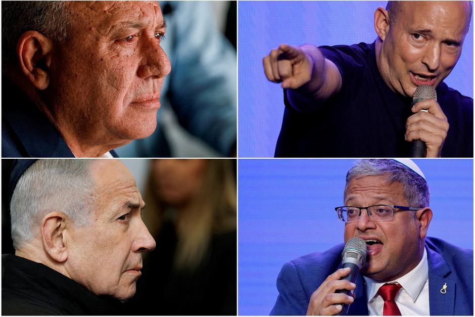 A combination picture of Former Israeli military chief Gadi Eisenkot, Former Israeli Prime Minister Naftali Bennett, Israeli Prime Minister Benjamin Netanyahu, and Israel's National Security Minister Itamar Ben-Gvir | Author: Amir Cohen