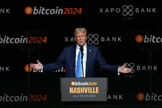Republican presidential nominee Donald Trump attends the crypto conference in Nashville